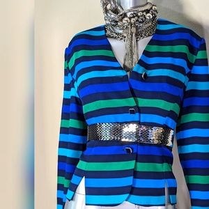 "Leslie Fay" Colorful Striped VinTage Button Up Lightweight Nautical Blazer